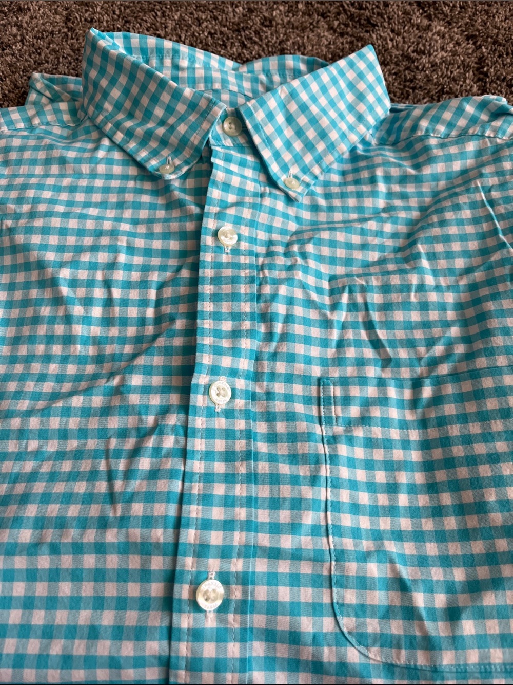 Vineyard Vines Turquoise/White Gingham Button-Down Shirt. Medium. Performance!